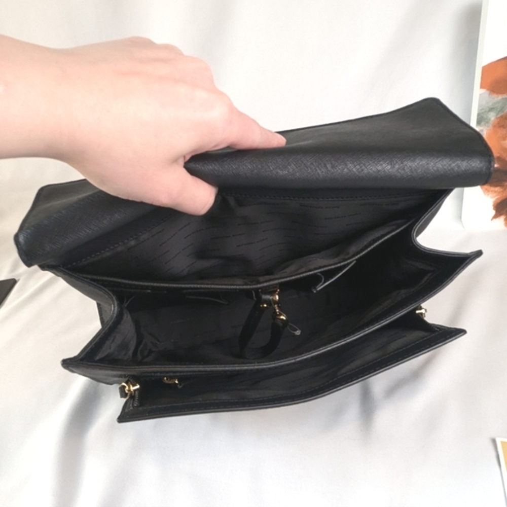 Michael Kors Essex Satchel Black Saffiano Leather Laptop Bag Briefcase Crossbody - Picture 14 of 16
